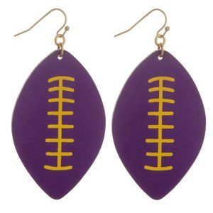 Football Shape Leather Earrings- Purple- Yellow- Gold-LSU